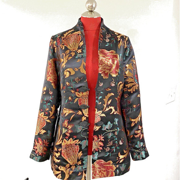 Soft Surroundings Moon Dynasty Dressy Jacket Blazer Size M Black Multi Brocade - Picture 1 of 10